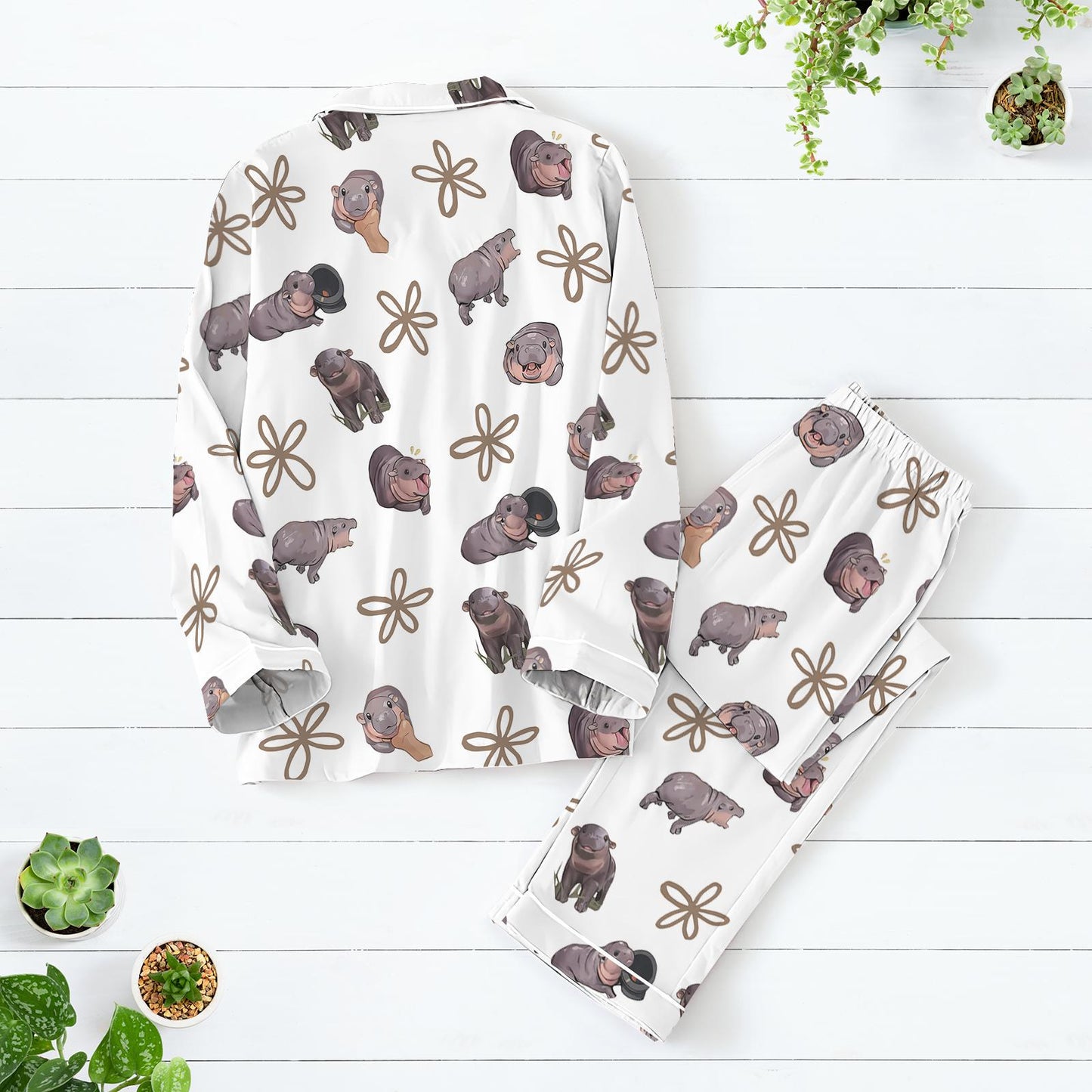 Moo Deng Pajamas Set, Baby Hippo Shirt, Hippopotamus Womens Pajamas, Trendy Pajamas For Party, Cute Animal Holiday Pajamas, Funny Gift