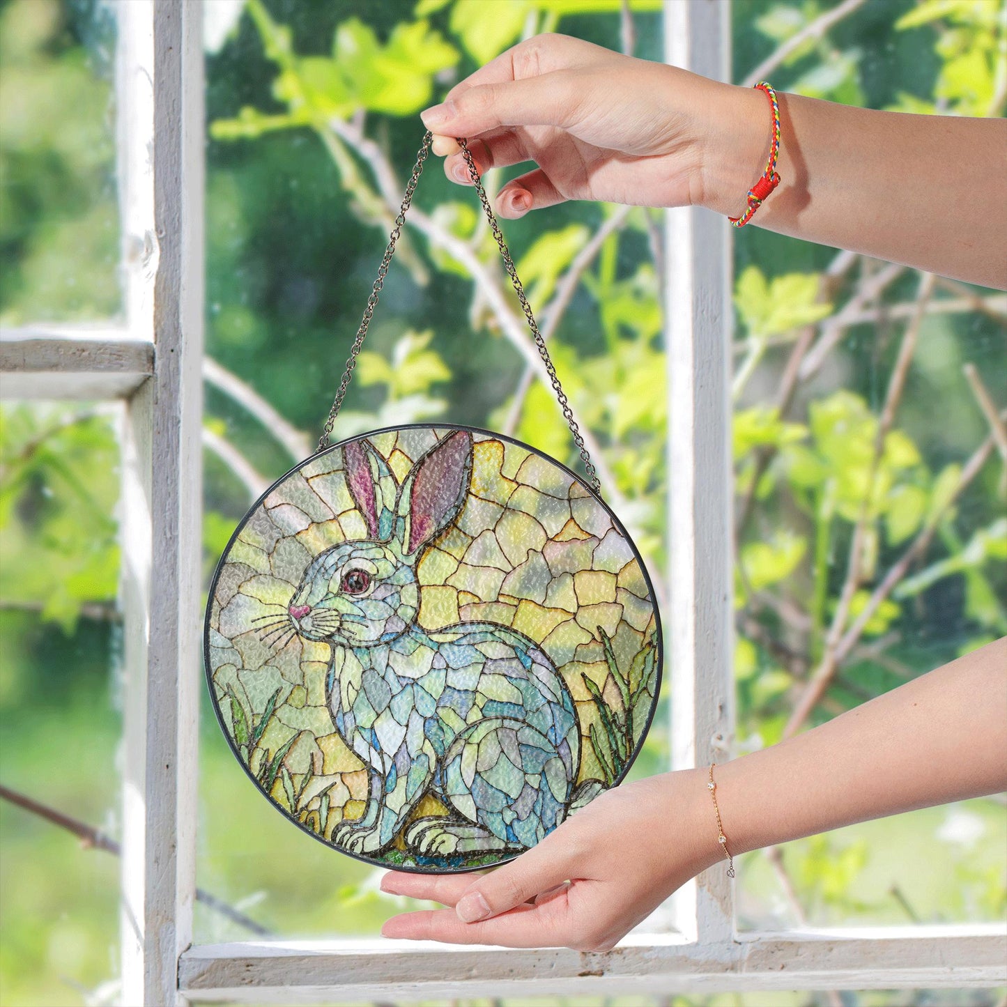 Stained Glass Rabbit Suncatcher Unique Window Decor Gift for Animal Lovers
