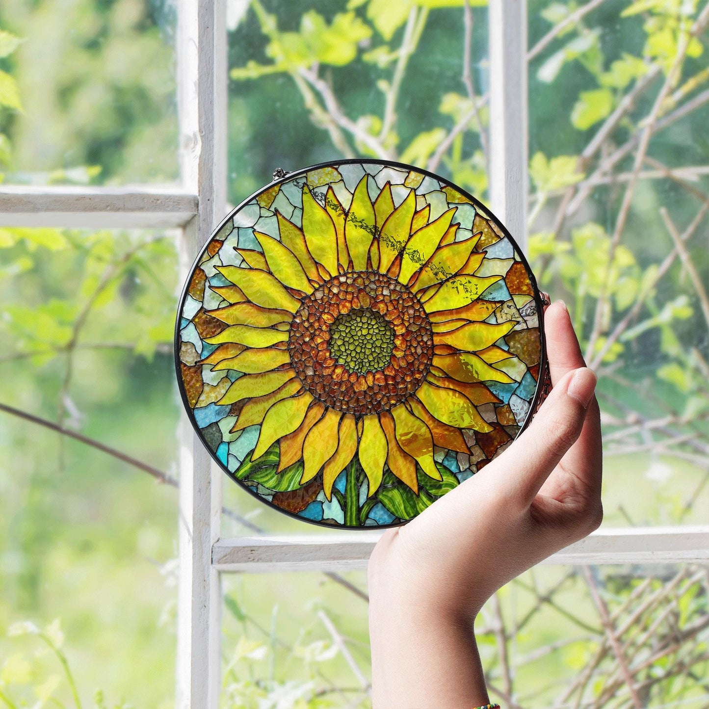 Sunflower Stained Glass Suncatcher Handcrafted Gift for Mom Unique Home Decor