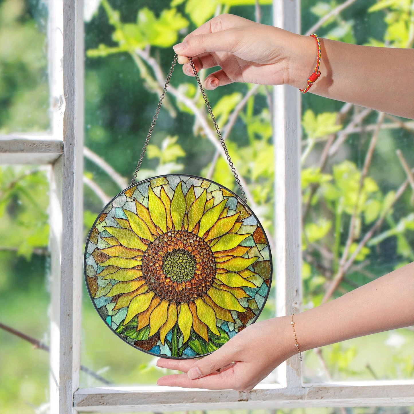Sunflower Stained Glass Suncatcher Handcrafted Gift for Mom Unique Home Decor