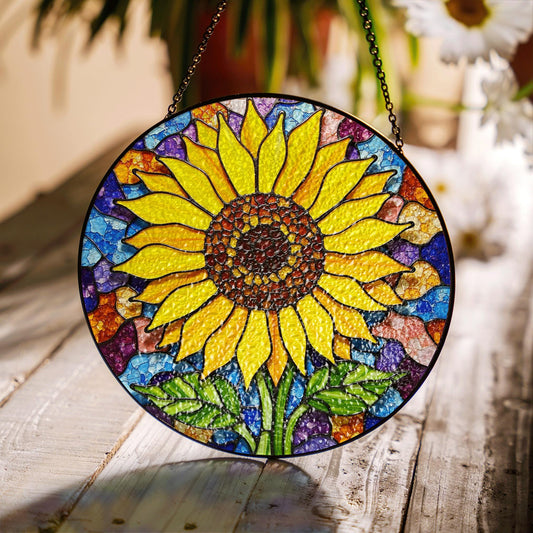 Stained Glass Sunflower Suncatcher Colorful Window Decoration Gift for Mom or Flower Lovers
