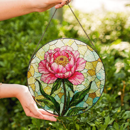 Stained Glass Peony Flower Suncatcher Sun Catcher for Home Decor Gift for Mom or Flower Lovers