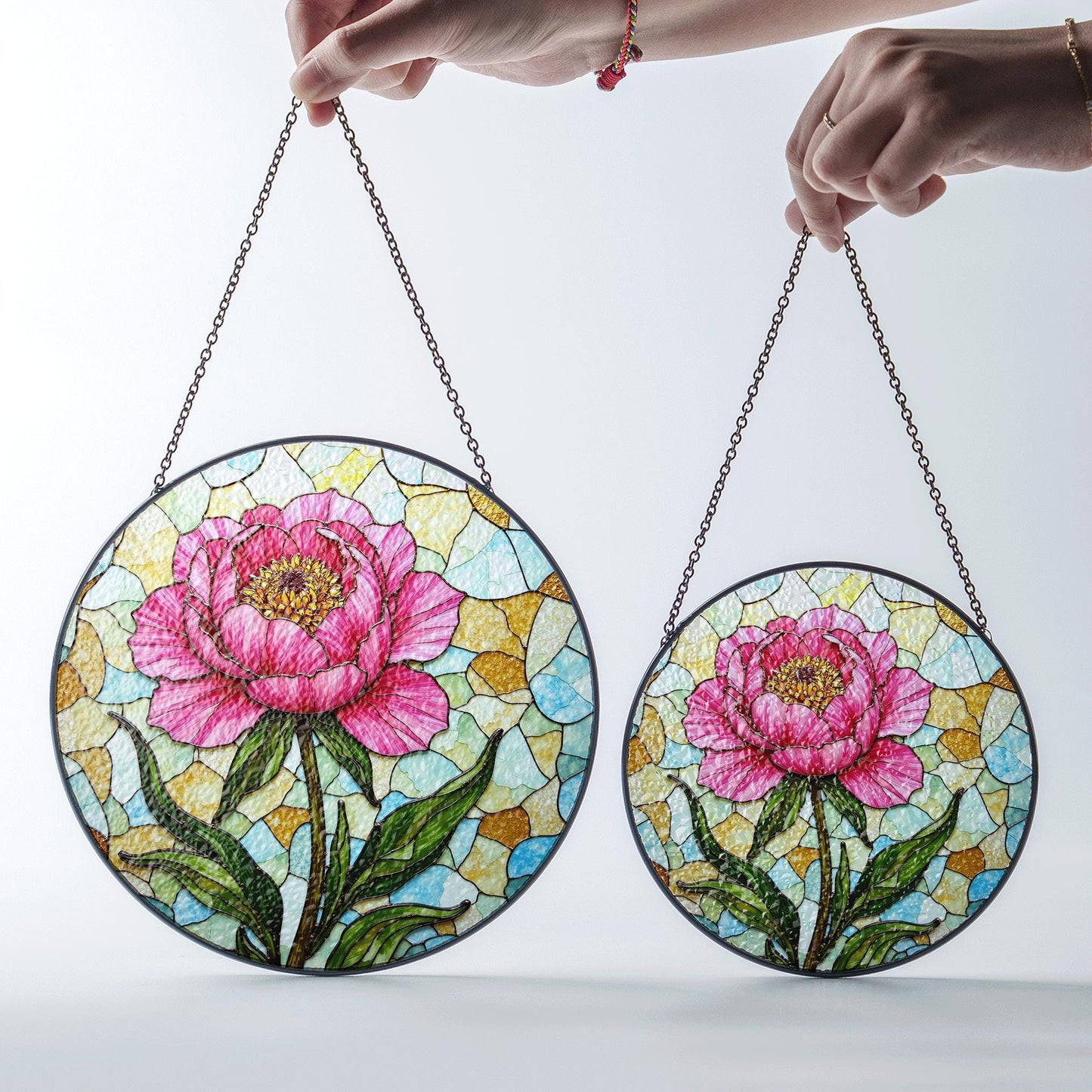Stained Glass Peony Flower Suncatcher Sun Catcher for Home Decor Gift for Mom or Flower Lovers