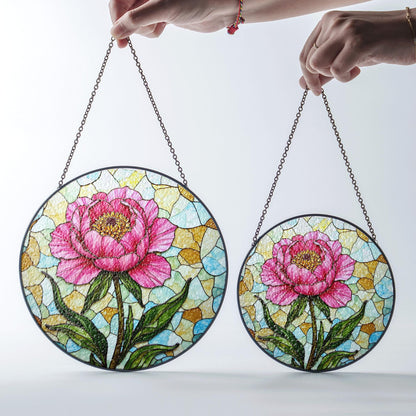 Stained Glass Peony Flower Suncatcher Sun Catcher for Home Decor Gift for Mom or Flower Lovers