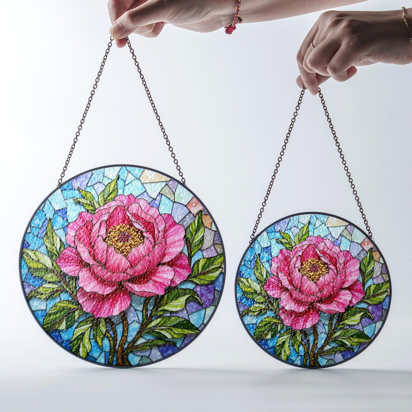 Pink Peony Stained Glass Suncatcher for Window Beautiful Floral Gift for Mother or Friend