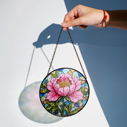 Peony Flower Stained Glass Suncatcher Hanging Window Art Home Decor Gift for Her