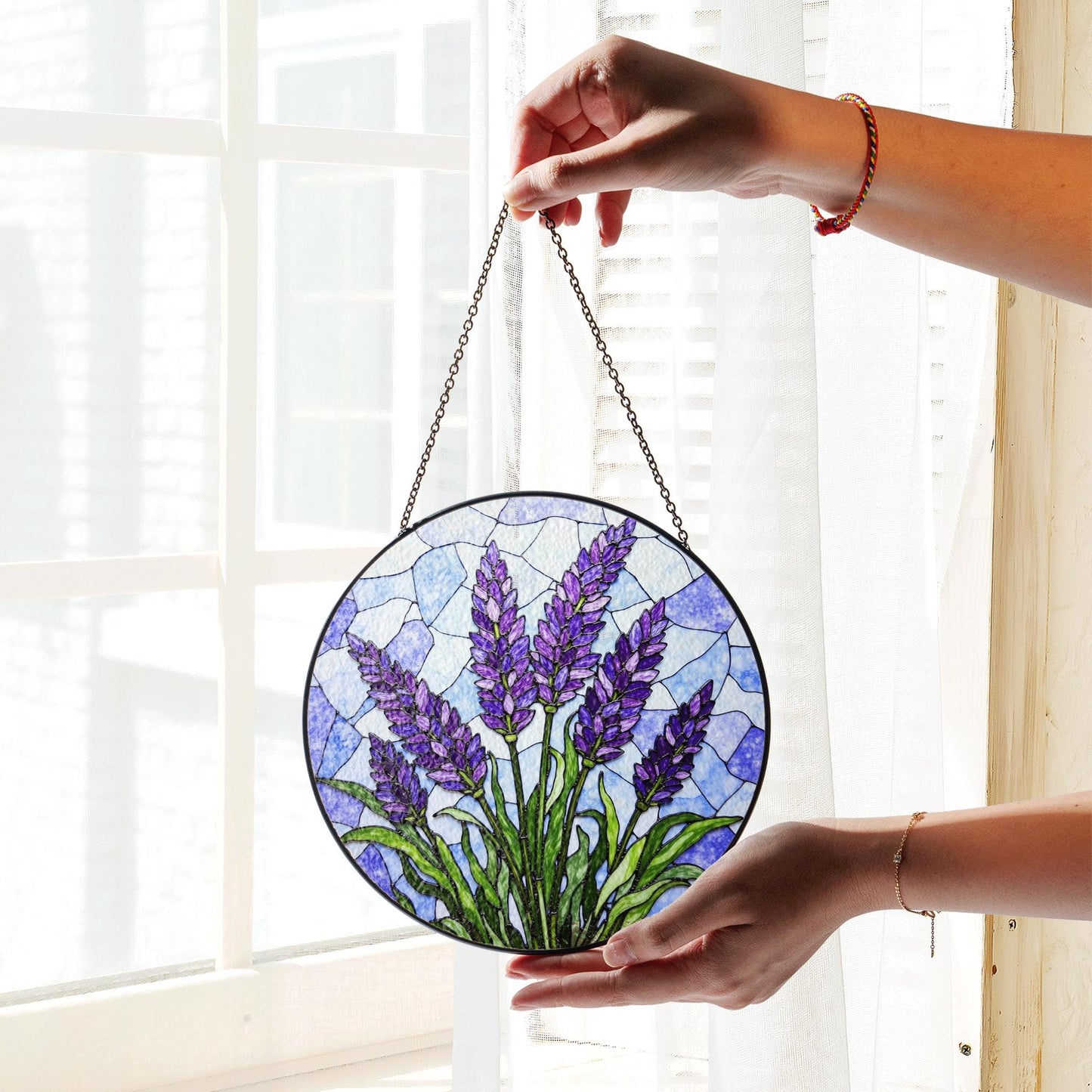 Lavender Stained Glass Suncatcher Purple Floral Window Decoration Gift for Her