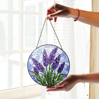 Lavender Stained Glass Suncatcher Purple Floral Window Decoration Gift for Her