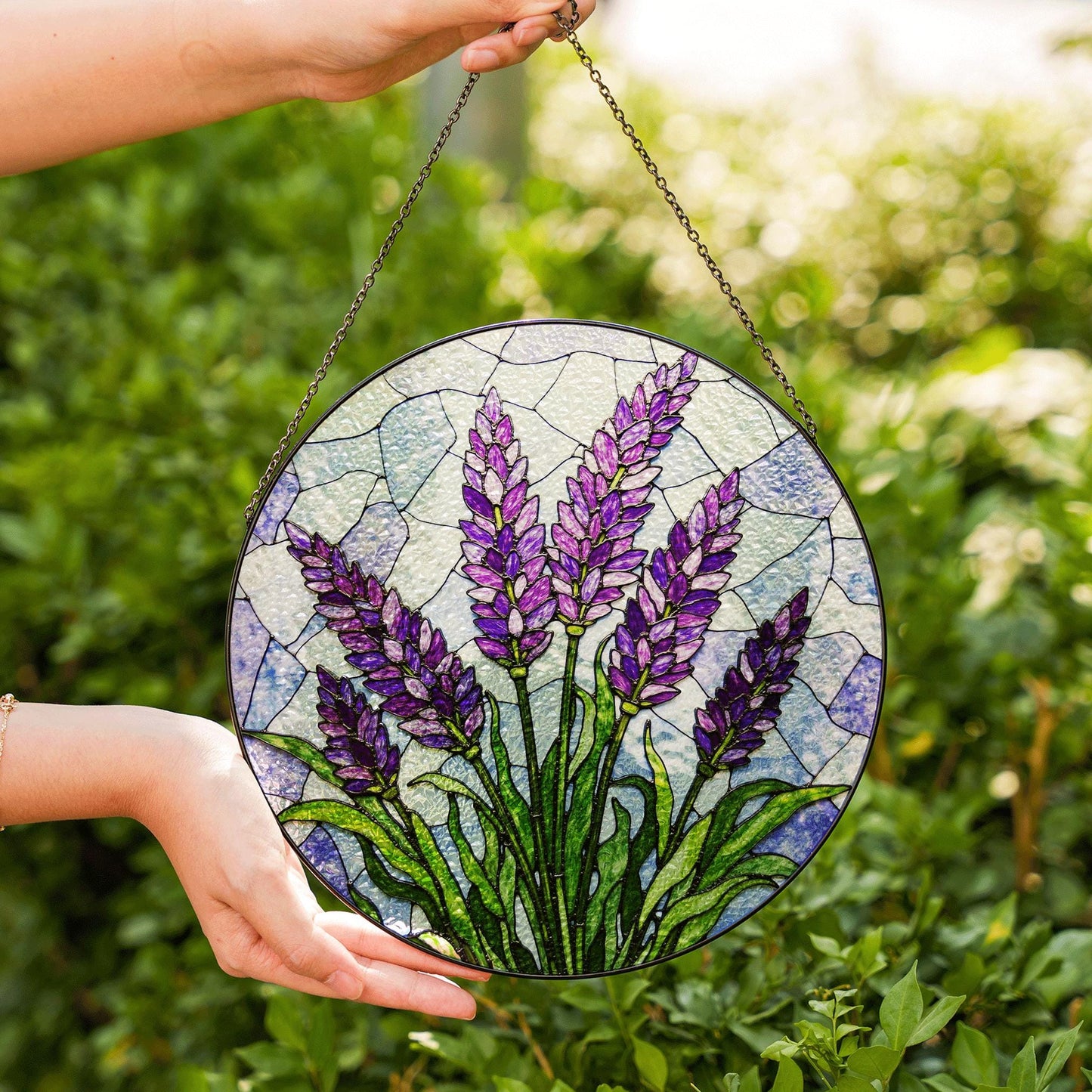 Lavender Stained Glass Suncatcher Purple Floral Window Decoration Gift for Her
