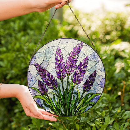 Lavender Stained Glass Suncatcher Purple Floral Window Decoration Gift for Her
