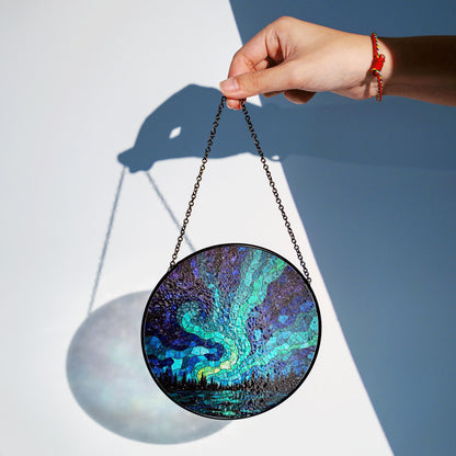 Northern Lights Suncatcher Stained Glass Gift Nature Lovers Home Decor