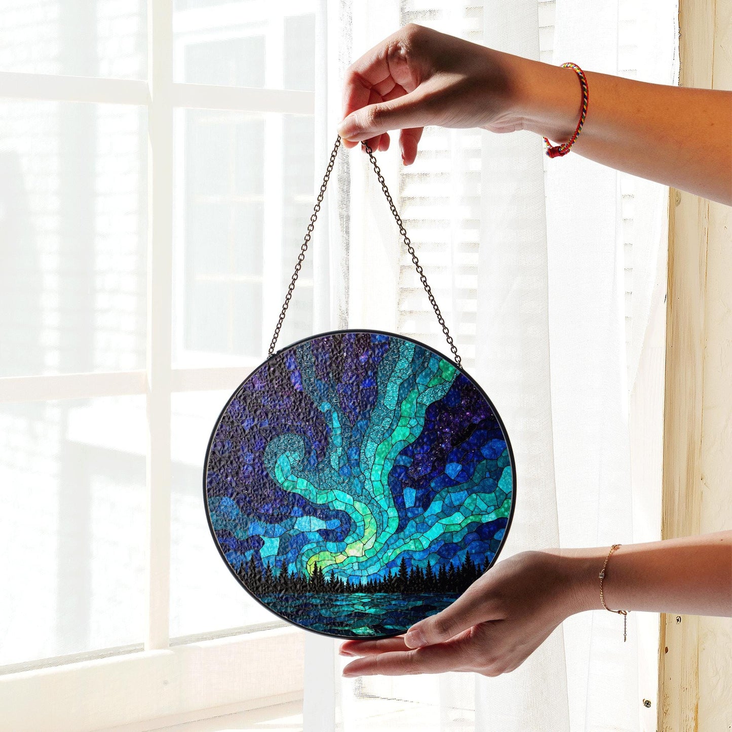 Northern Lights Suncatcher Stained Glass Gift Nature Lovers Home Decor