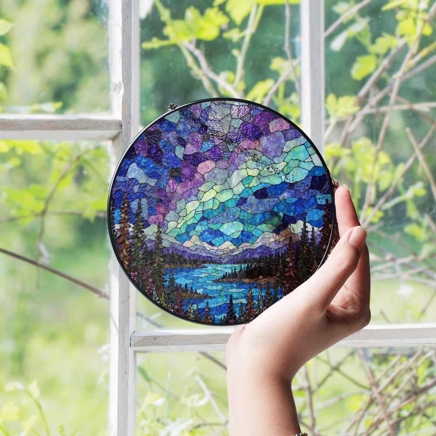 Stained Glass Landscape Suncatcher Nature Scenic Window Decoration Gift for Nature Lovers