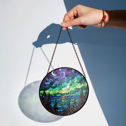 Northern Lights Stained Glass Suncatcher Nature Landscape Gift for Her