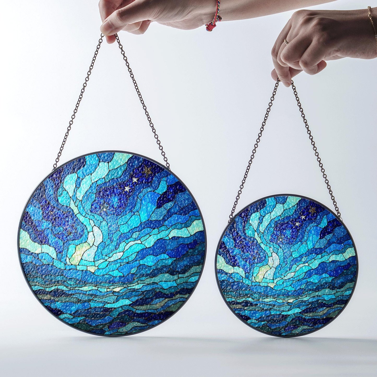 Stained Glass Suncatcher Blue Waves Ocean Gift for Nature Lovers Home Decor