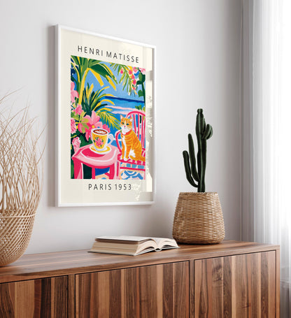 Ginger Tabby Cat Art Print: Matisse Style Coffee Poster