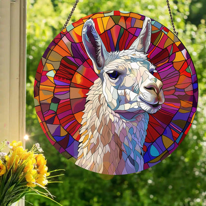 White Llama: Stained Glass Style Window Hanging