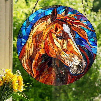 Chestnut Quarter Horse: Stained Glass Style Window Hanging