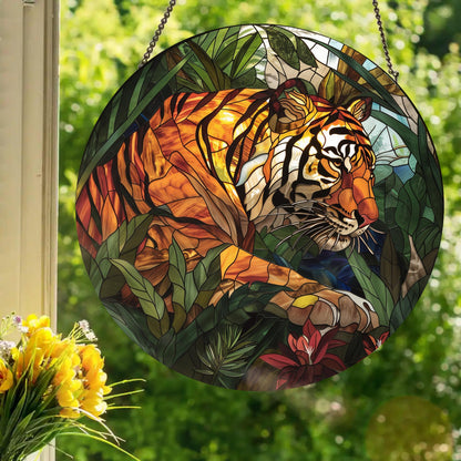 Stalking Tiger: Stained Glass Style Window Hanging