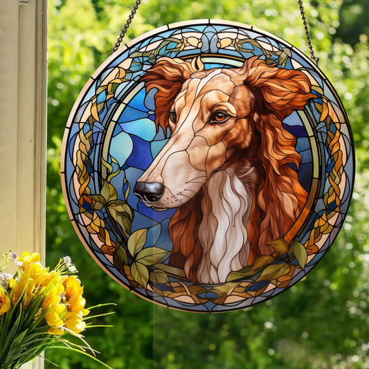 Borzoi: Stained Glass Style Window Hanging