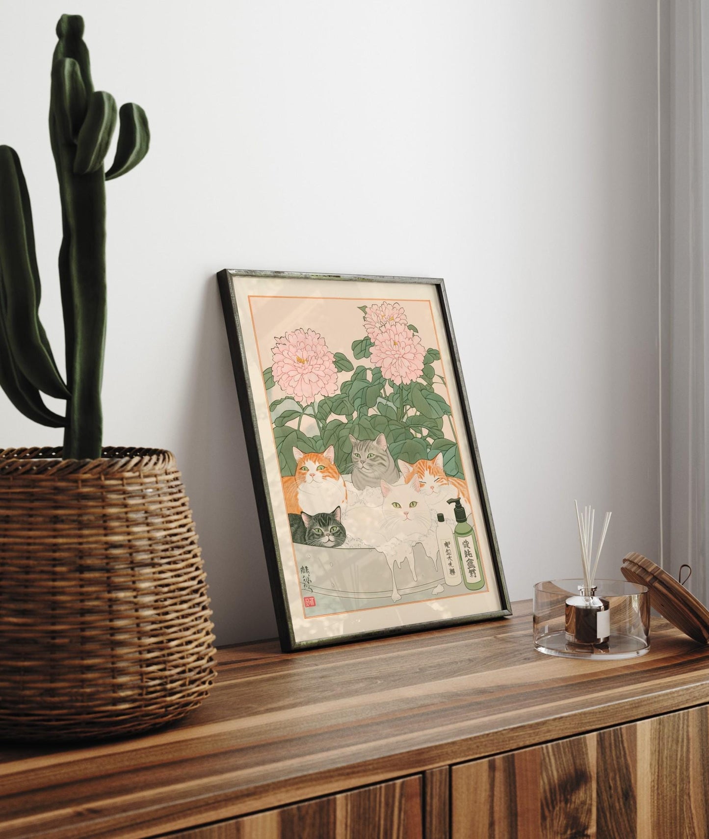 Ukiyo-e Cats Print: Japanese Bathroom Art, Minimalist Decor