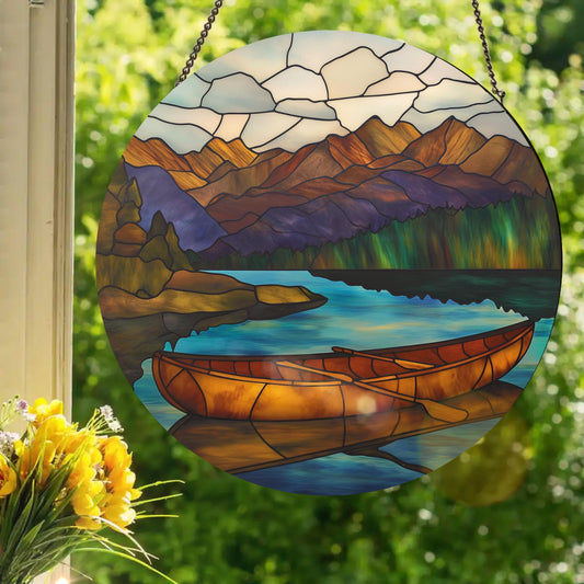 Tranquil Canoe: Stained Glass Style Window Hanging