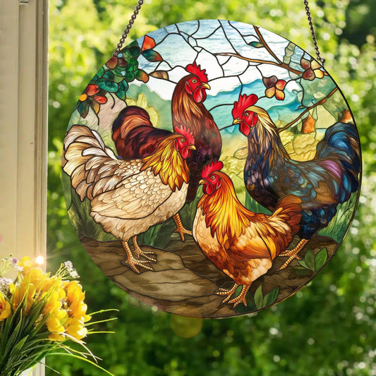 Backyard Chickens: Stained Glass Style Window Hanging