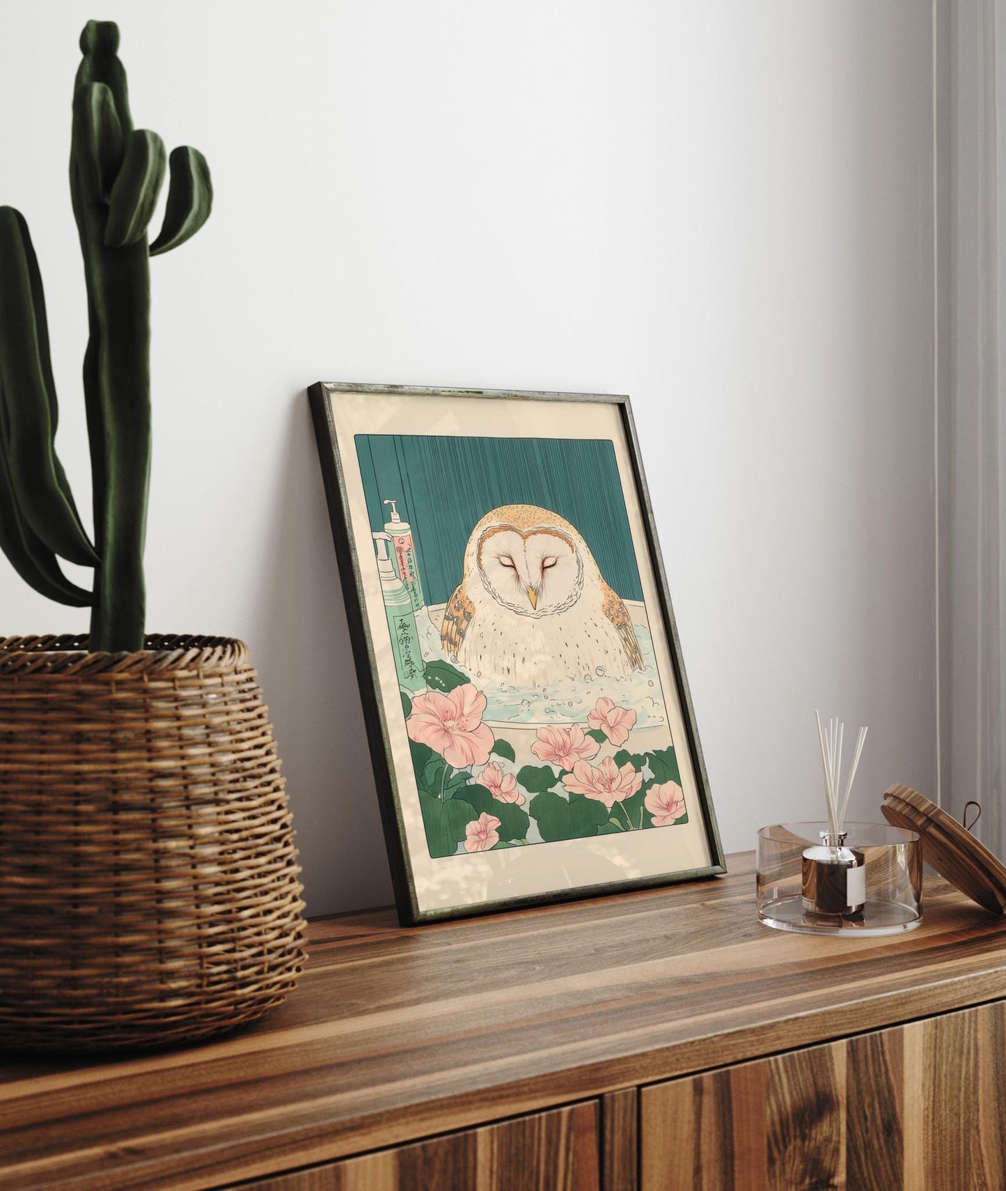 Barn Owl Print: Ukiyo-e Japanese Bathroom Art