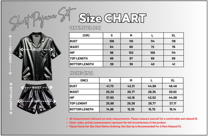 Neon Skull Satin Halloween Pajama Set – Short Sleeve Button-Up Shirt - Shorts Colorful Skull & Star Design on Black Satin