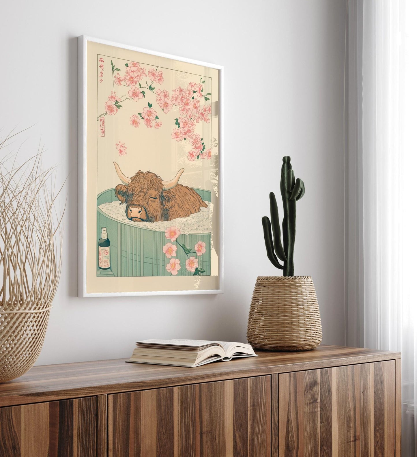 Highland Cow Print: Ukiyo-e Japanese Bathroom Wall Art