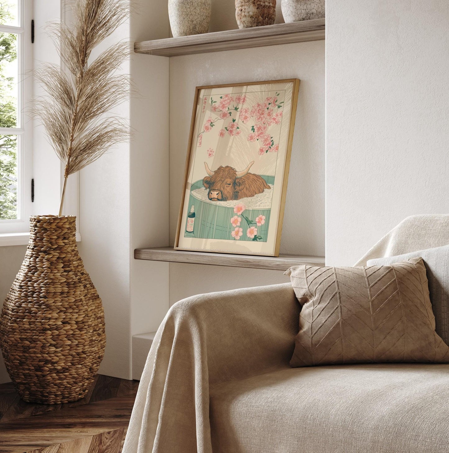 Highland Cow Print: Ukiyo-e Japanese Bathroom Wall Art