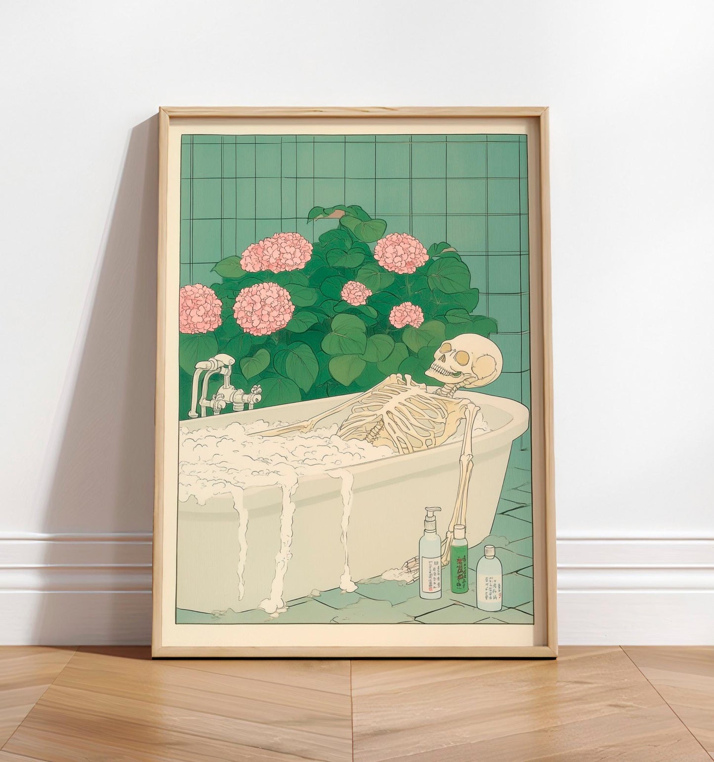 Skeleton in Bath: Funny Bathroom Art in Japanese Style