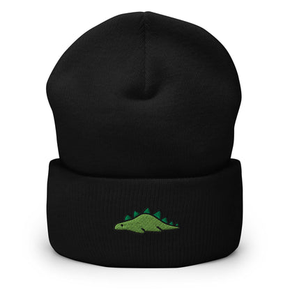 Dinosaur Embroidered Beanie, Handmade Cuffed Knit Unisex Slouchy Adult Winter Hat Cap Gift, Kawaii