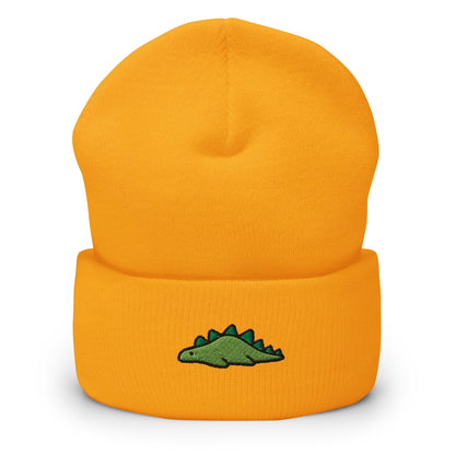 Dinosaur Embroidered Beanie, Handmade Cuffed Knit Unisex Slouchy Adult Winter Hat Cap Gift, Kawaii