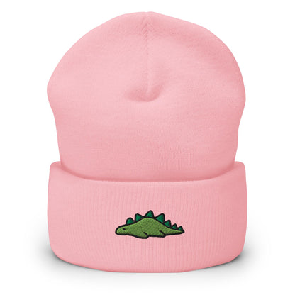 Dinosaur Embroidered Beanie, Handmade Cuffed Knit Unisex Slouchy Adult Winter Hat Cap Gift, Kawaii