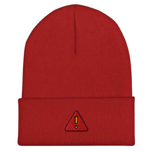 Warning Sign Beanie, Handmade Cuffed Knit Unisex Slouchy Adult Winter Hat Cap Gift, Kawaii