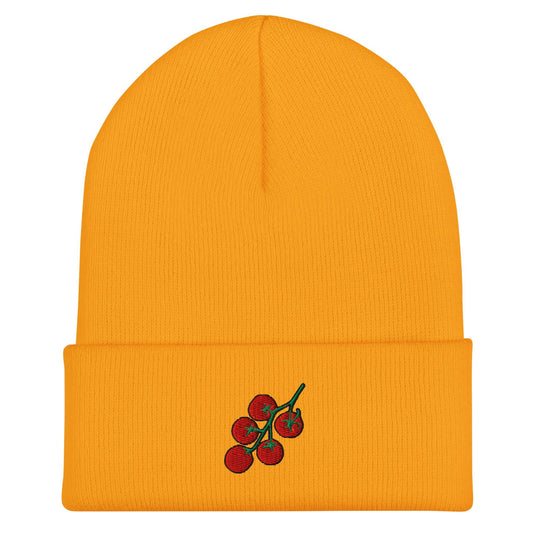 Tomato Beanie, Handmade Cuffed Knit Unisex, Cottagecore, Adult Winter Hat Cap Gift, Kawaii