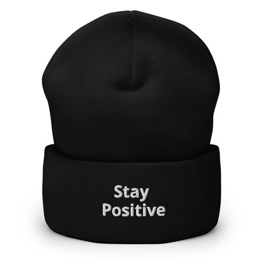 Stay Positive Beanie, Handmade Cuffed Knit Unisex Slouchy Adult Winter Hat Cap Gift, Kawaii