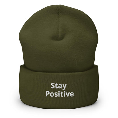 Stay Positive Beanie, Handmade Cuffed Knit Unisex Slouchy Adult Winter Hat Cap Gift, Kawaii