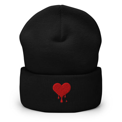 Bleeding Heart Beanie, Handmade Cuffed Knit Unisex Slouchy Adult Winter Hat Cap Gift, Kawaii