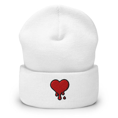 Bleeding Heart Beanie, Handmade Cuffed Knit Unisex Slouchy Adult Winter Hat Cap Gift, Kawaii