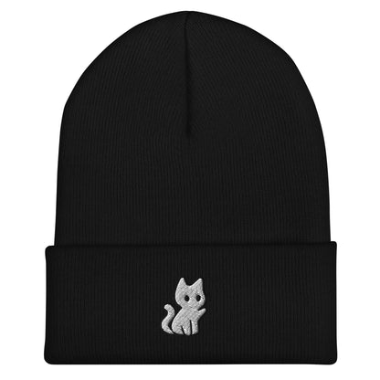 Cat Beanie, Handmade Cuffed Knit Unisex Slouchy Adult Winter Hat Cap Gift, Kawaii