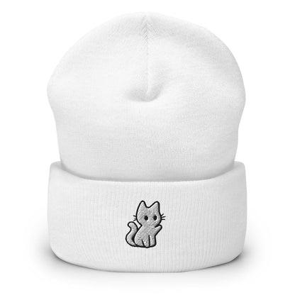 Cat Beanie, Handmade Cuffed Knit Unisex Slouchy Adult Winter Hat Cap Gift, Kawaii