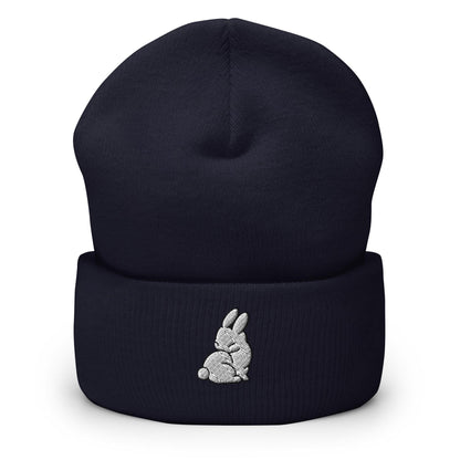 Rabbit Beanie, Handmade Cuffed Knit Unisex, Forestcore, Adult Winter Hat Cap Gift, Kawaii