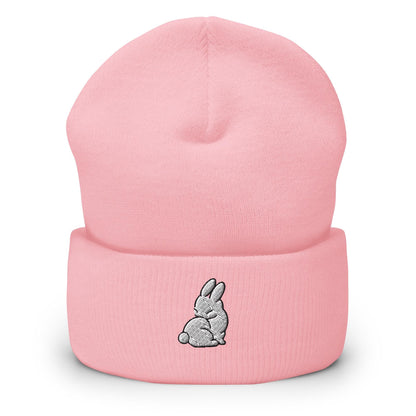 Rabbit Beanie, Handmade Cuffed Knit Unisex, Forestcore, Adult Winter Hat Cap Gift, Kawaii