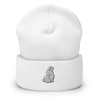 Rabbit Beanie, Handmade Cuffed Knit Unisex, Forestcore, Adult Winter Hat Cap Gift, Kawaii