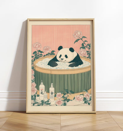 Panda Bathtub Print: Japanese Ukiyo-e Style Animal Art