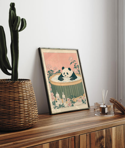 Panda Bathtub Print: Japanese Ukiyo-e Style Animal Art