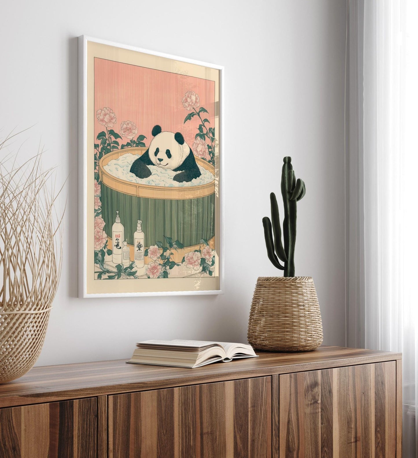 Panda Bathtub Print: Japanese Ukiyo-e Style Animal Art