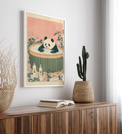 Panda Bathtub Print: Japanese Ukiyo-e Style Animal Art